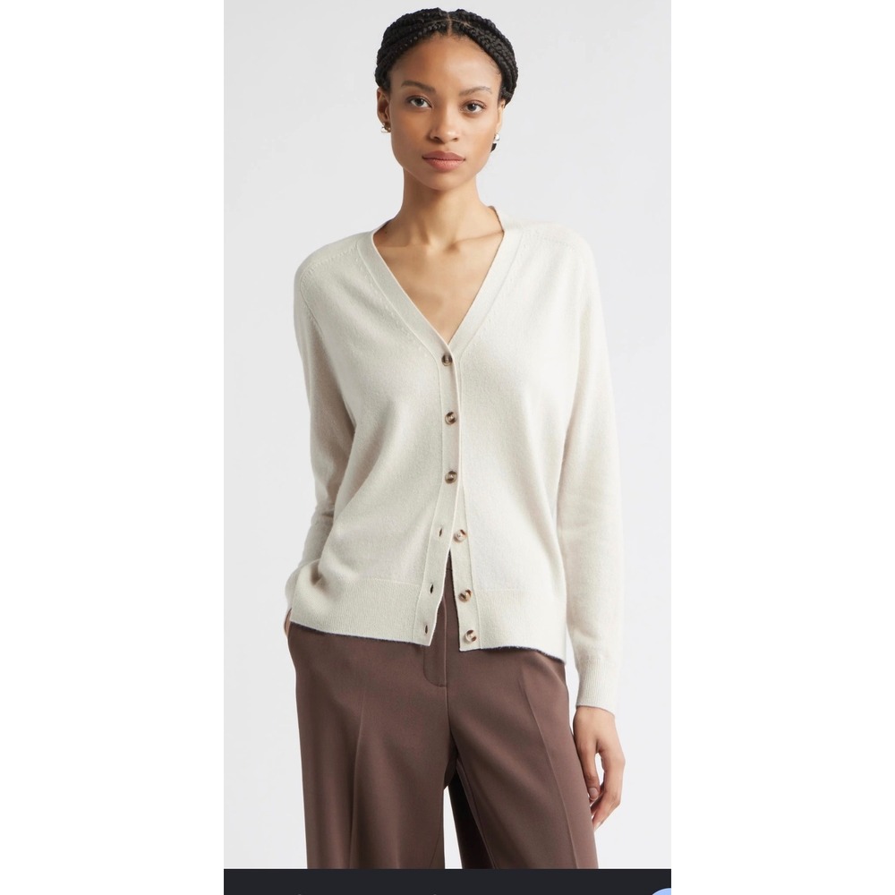 Nordstrom Cashmere V-Neck Cardigan Sweater Beige Cream XXS NWT $199